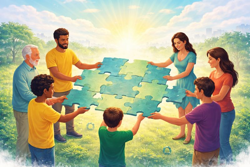 Pessoas montando quebra-cabeça juntas